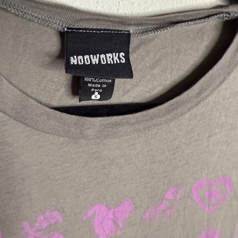Nooworks Women's Small Graphic Print T-Shirt Purple Animals Hearts Gray Cotton